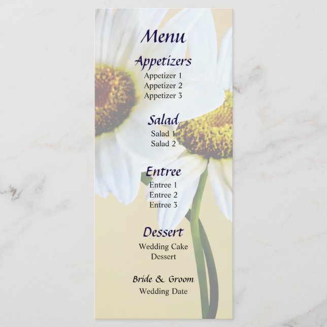 Menu de Casamento Coração com Margaridas (Frente)