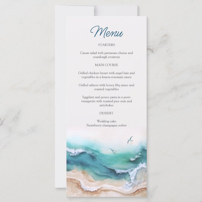 Menu de Casamento Costeiro de Praia (Frente)
