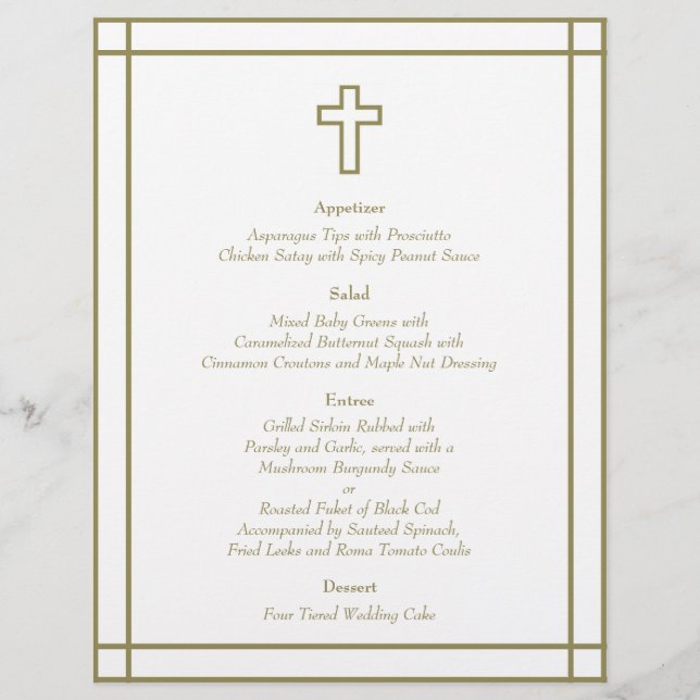 Menu de Casamento Cruzado de Contorno Dourado (Frente)