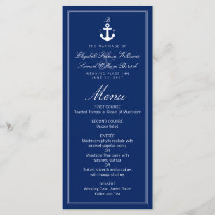 Menu de Casamento da Âncora do Monograma Azul Escu