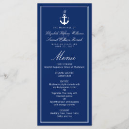 Menu de Casamento da Âncora do Monograma Azul Escu