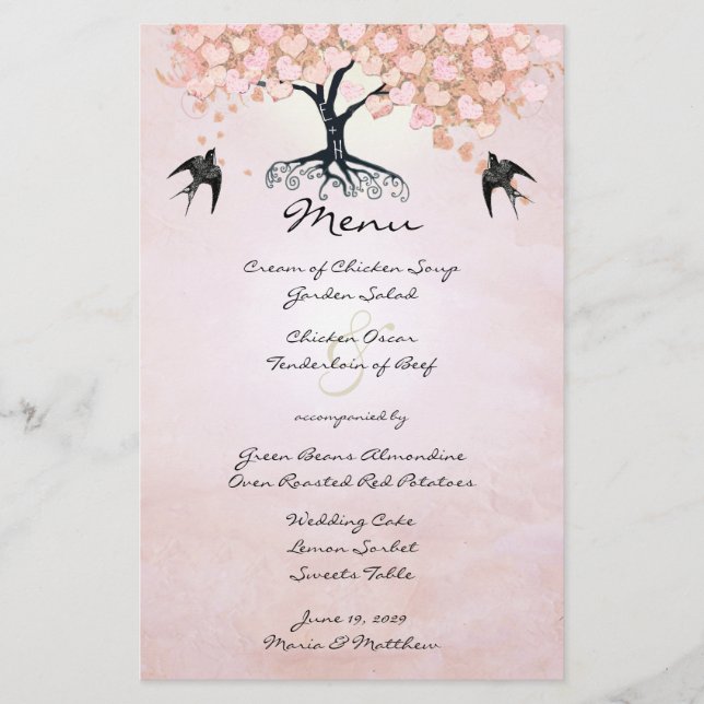 Menu de Casamento da Árvore de Folhas de Coração R (Frente)