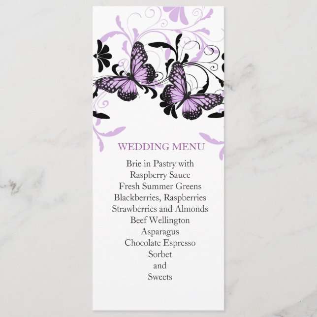 Menu de Casamento da Borboleta de Lavanda Floral E (Frente)