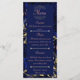 Menu de Casamento da Borboleta Dourada Real Azul