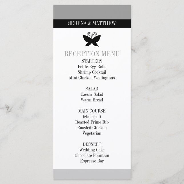 Menu de Casamento da Borboleta Negra (Frente)