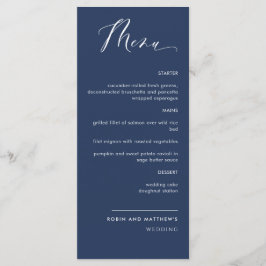 Menu de Casamento da Caligrafia Azul do marinho El