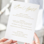 Menu de Casamento da Caligrafia Dourada Moderna El<br><div class="desc">Menu de Casamento Dourado Moderno e Elegante: Este menu de casamento romântico apresenta caligrafia elegante e linhas simples.</div>