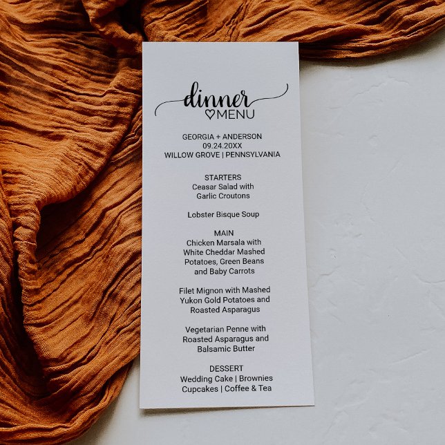 Menu de Casamento da Caligrafia Negra Simples (Criador carregado)