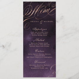 Menu de casamento da caligrafia rosa ouro roxa