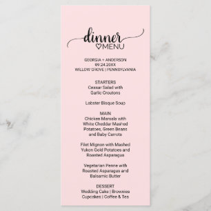Menu de Casamento da Caligrafia Simples, Cor-de-Ro