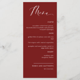 Menu de Casamento da Caligrafia Vermelha Elegante 