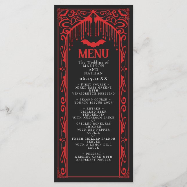 Menu de Casamento da Catedral de Vampiro Gótico (Frente)