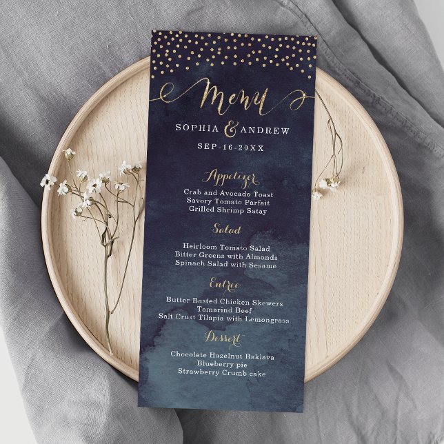 Menu de casamento da chamada de ouro falso da noit (Glam night faux gold calligraphy wedding menu)