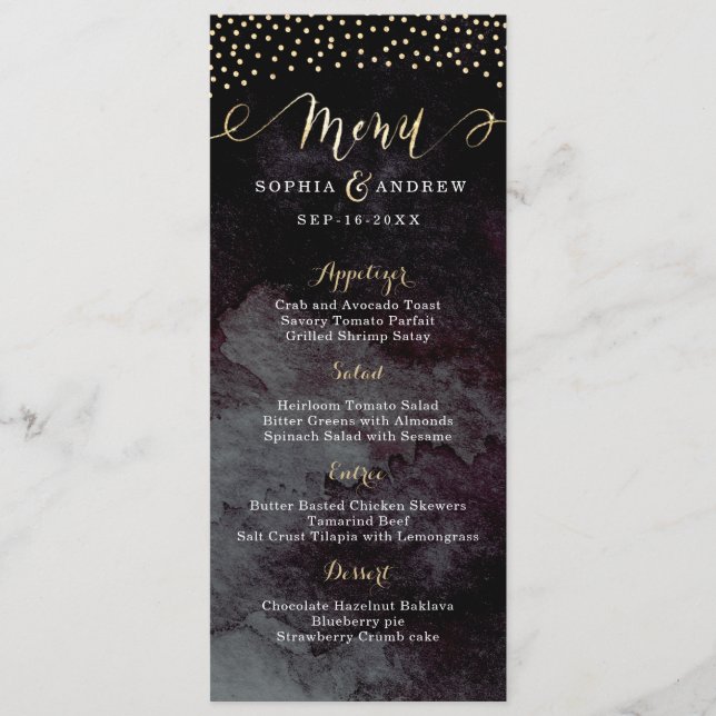 Menu de casamento da chamada "Glam Black Faux Gold (Frente)