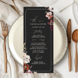 Menu de Casamento da Cinza de Fronteira Desenhada<br><div class="desc">Designs florais de anêmona russos no canto superior direito e inferior esquerdo da borda bege desenhada à mão sobre o fundo da cinza.</div>