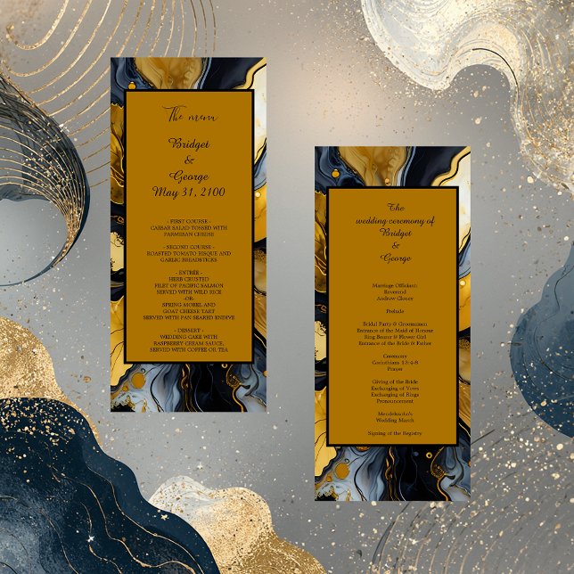 menu de casamento da espiral dourada negra (Criador carregado)