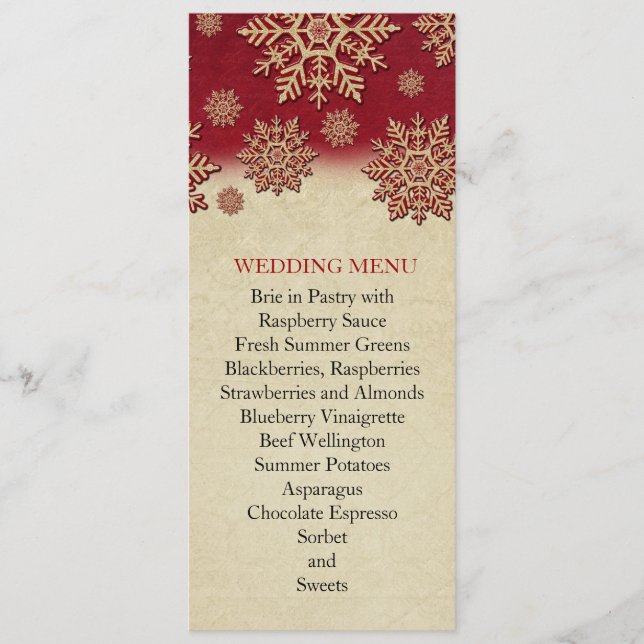 Menu de Casamento da Eve de Natal Red Snowflakes (Frente)