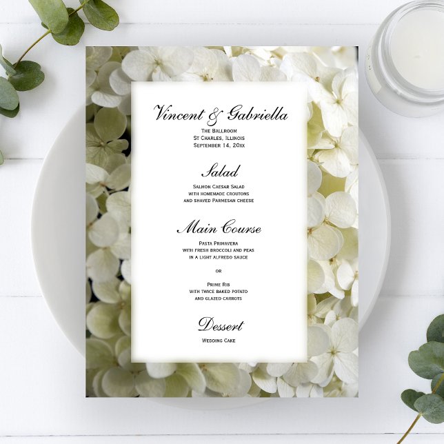 Menu de Casamento da Flor de Hydrangea Branca (Criador carregado)