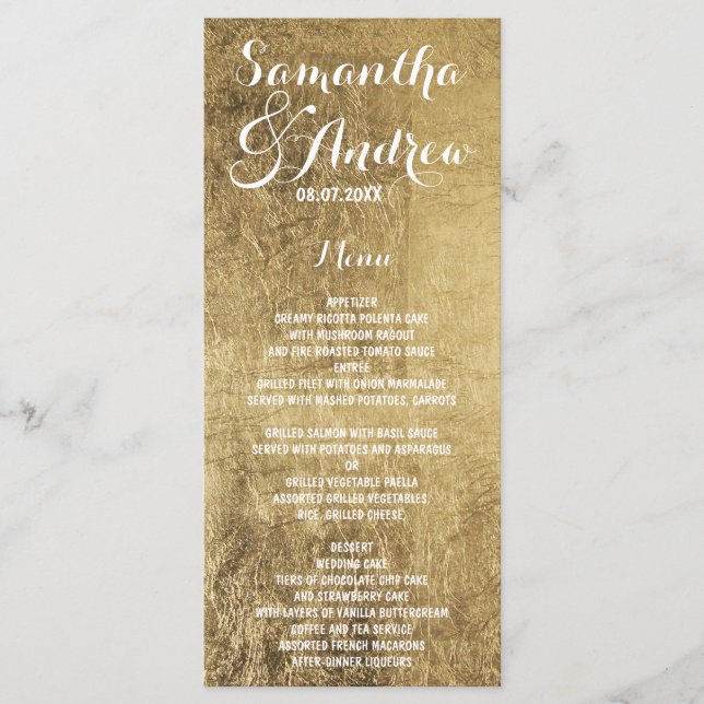 Menu de casamento da folha de ouro luxuosa (Frente)