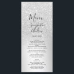 Menu de casamento da folha metálica ombre de prata<br><div class="desc">Um menu janto de casamento de folha metálica ombre glitter e glitter prateada luxuosa com tipografia elegante da caligrafia.</div>
