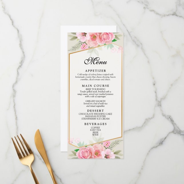 Menu de Casamento da Fronteira Rosa Rosa Elegante (Frente/Verso In Situ)