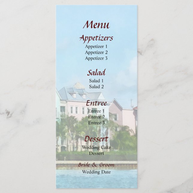 Menu de Casamento da Ilha do Paraíso (Frente)