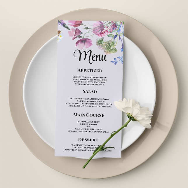 Menu de Casamento da lavanda de flor selvagem roxa (Lavender purple wildflower spring Wedding Menu)