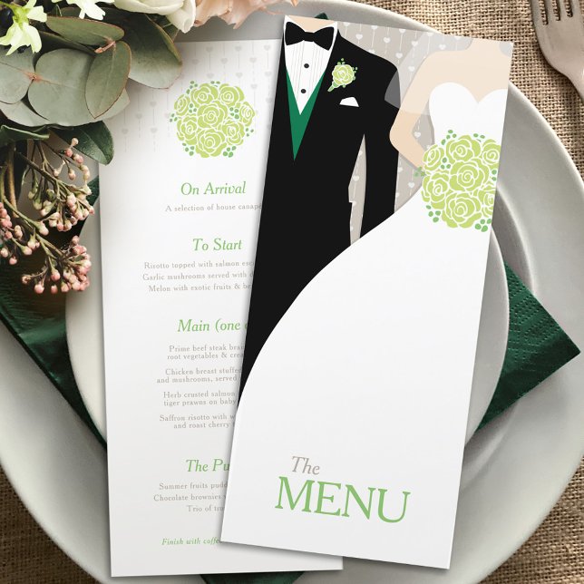 Menu de casamento da noiva e do buquê verde (Criador carregado)