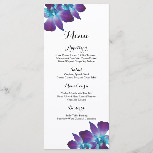 Menu de Casamento da Orquídea de Dendrobium Azul (Frente)