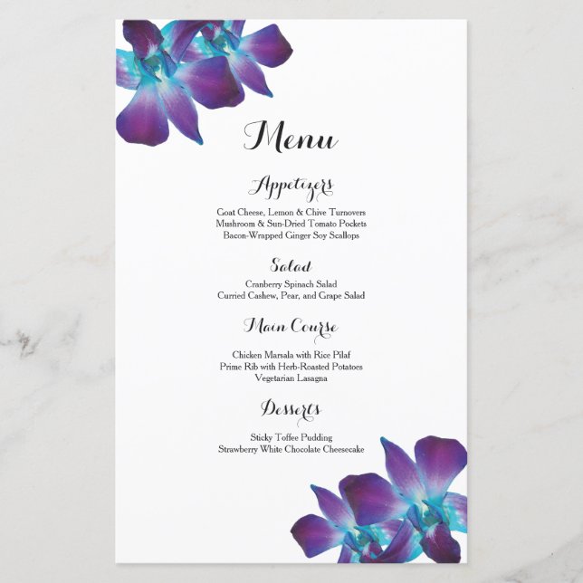 Menu de Casamento da Orquídea de Dendrobium Azul (Frente)