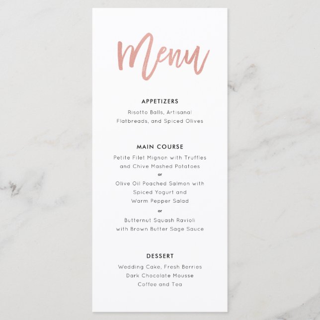 Menu de Casamento da Princesa Moderna e Doce Rosa  (Frente)
