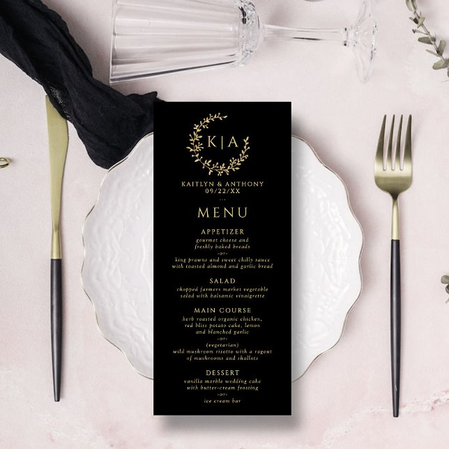 Menu de Casamento da Terra do Monograma Dourado e  (Criador carregado)