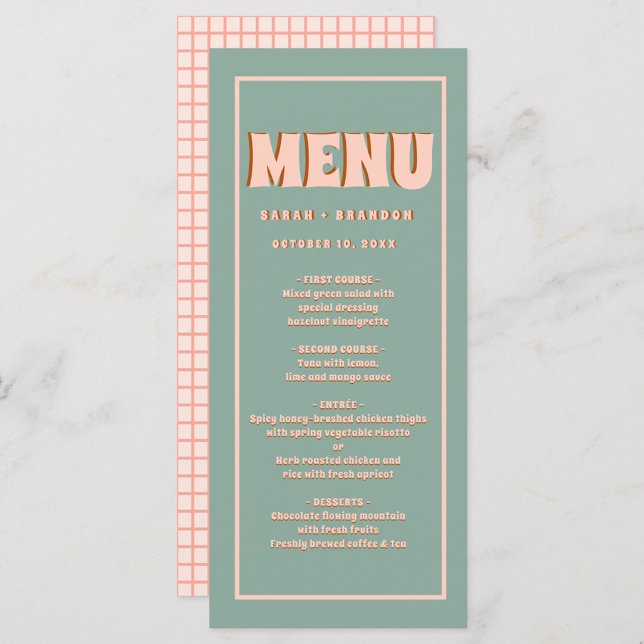 Menu de Casamento da Tipografia do Groovy Verde Ro (Criador carregado)