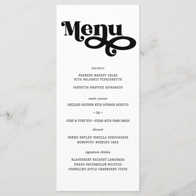 Menu de Casamento da Tipografia Minimalista Modern (Frente)
