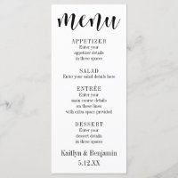 Menu de Casamento da Tipografia Negra com Bokeh Ba