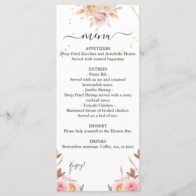 Menu de Casamento Dahlia e Rosas Duplos (Frente)