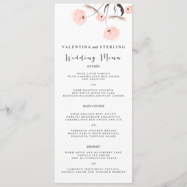 Menu de Casamento Dandelion da Tipografia Moderna (Frente)