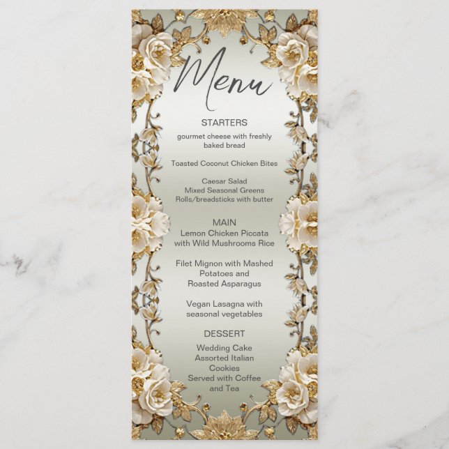 Menu de Casamento das Flores Brancas do Ornamentad (Frente)