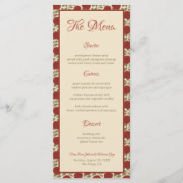 Menu de Casamento das Flores de Rosa vermelha Vint