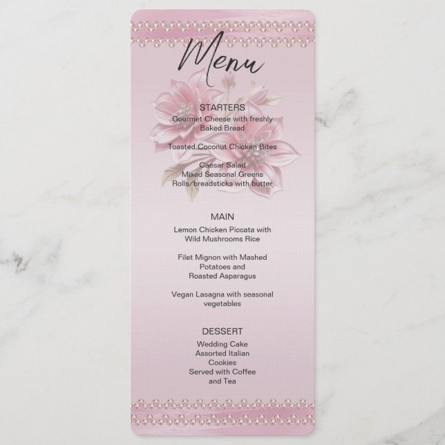Menu de Casamento das Flores Rosa Moderna (Frente)