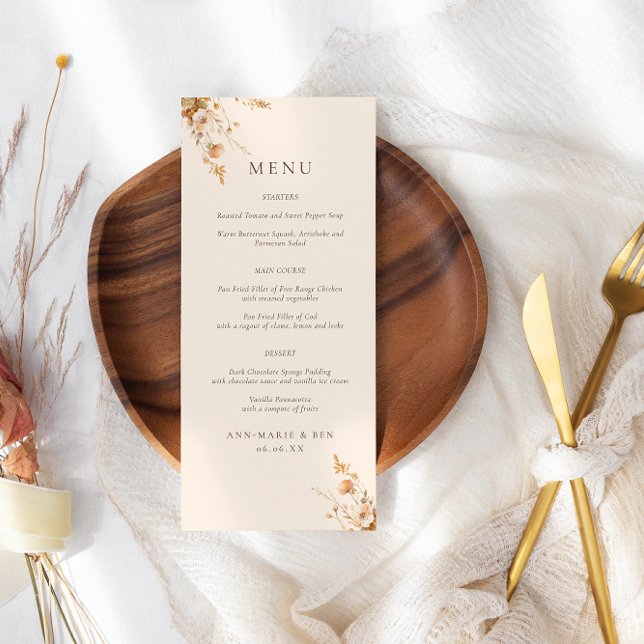 Menu de Casamento das Flores Selvagens Laranja e C (Criador carregado)