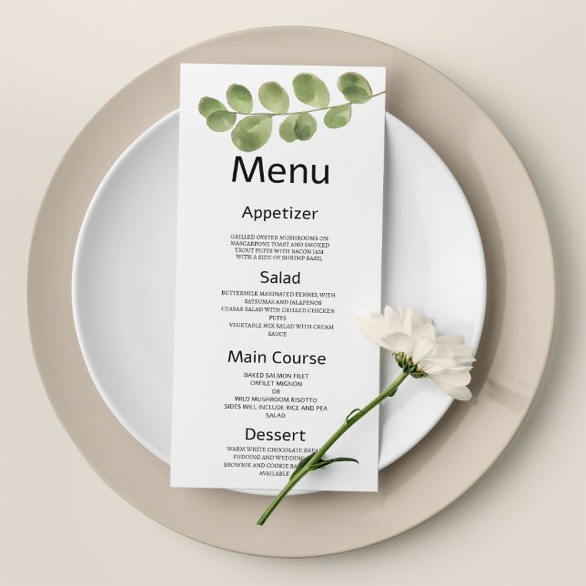 Menu de Casamento das Folhas de Eucalipto de ouro  (Simple green gold eucalyptus leaves Wedding Menu )