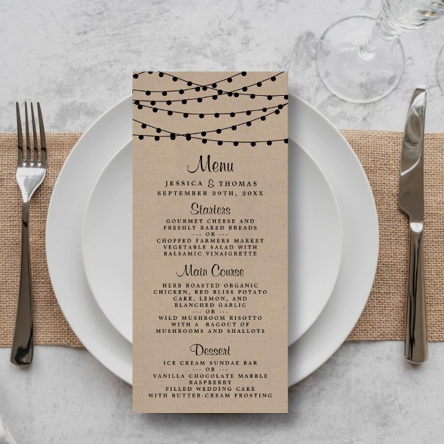 Menu de Casamento das Luzes de Corda Rustic Kraft  (Criador carregado)
