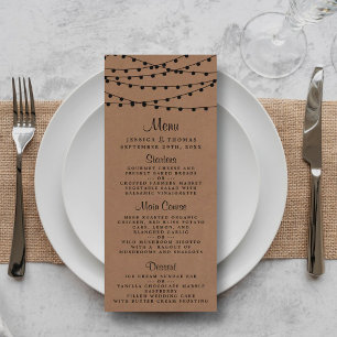 Menu de Casamento das Luzes de Corda Rustic Kraft