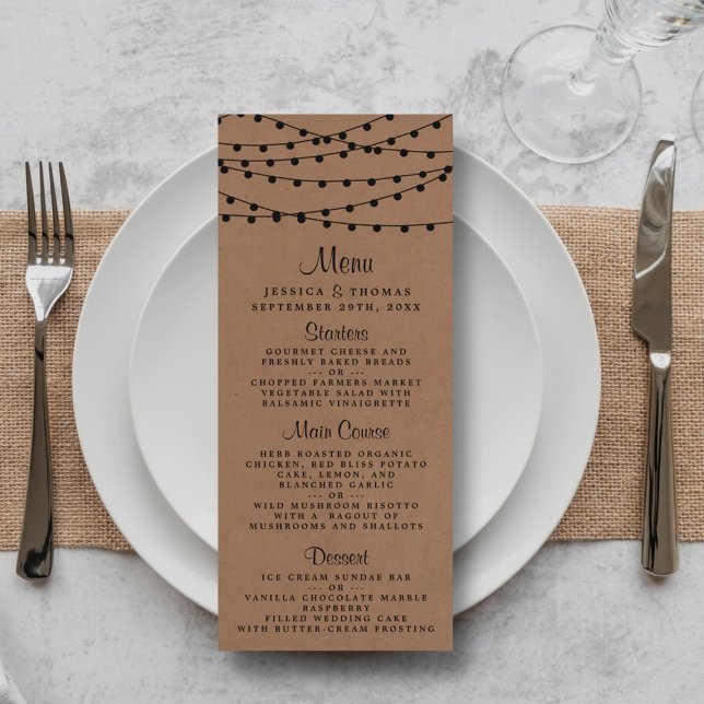 Menu de Casamento das Luzes de Corda Rustic Kraft  (Criador carregado)