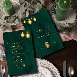 Menu de Casamento das Luzes do Ouro Verde Real Eme