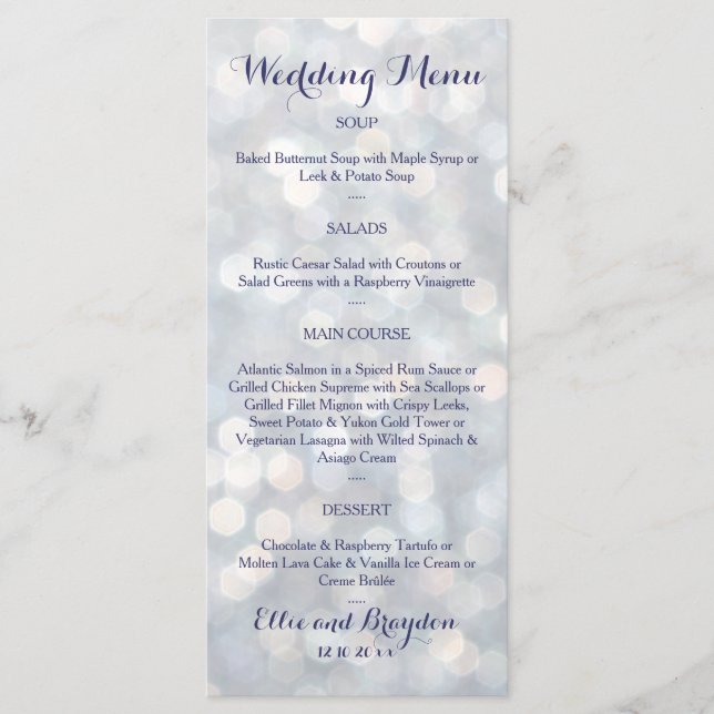 Menu de Casamento das Luzes Sparkly (Frente)