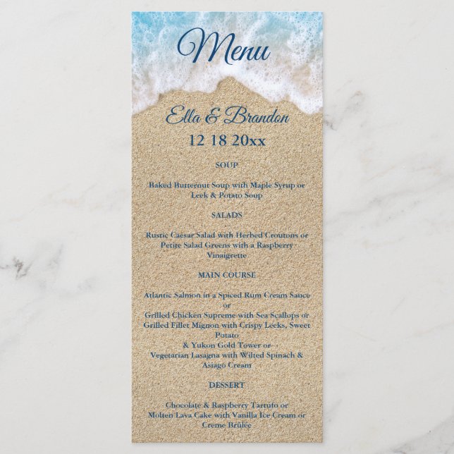 Menu de Casamento das Ondas de Praia Azul (Frente)