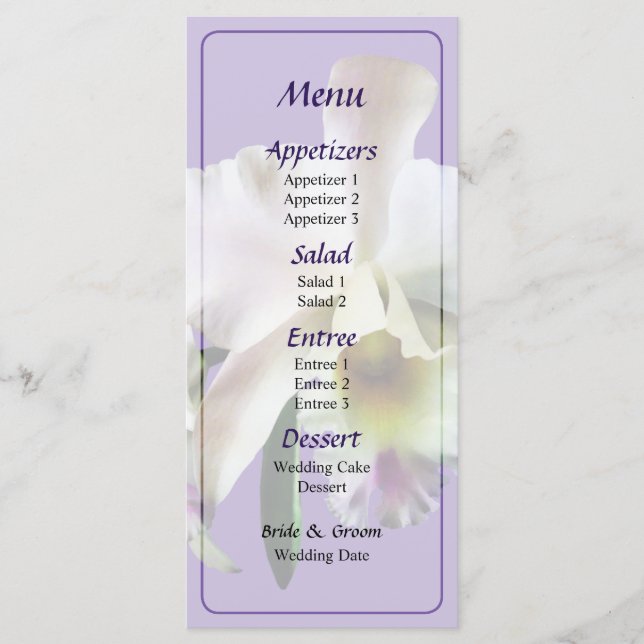 Menu de Casamento das Orquídeas Brancas de Cattley (Frente)