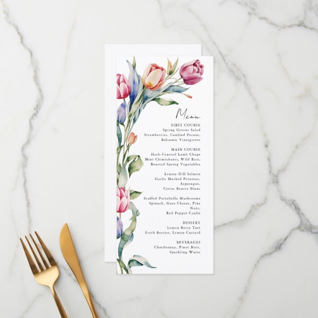 Menu de casamento das tulipas de flores da primave (Frente/Verso In Situ)
